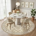 thumbnail image 6 of UERMEI 6'x6' Round Washable Area Rugs for Living Room, Vintage Floral Boho Printed Carpet, Non Slip Indoor Large Rugs for Bedroom Home Decor Carpets, Beige/Brown, 6 of 8