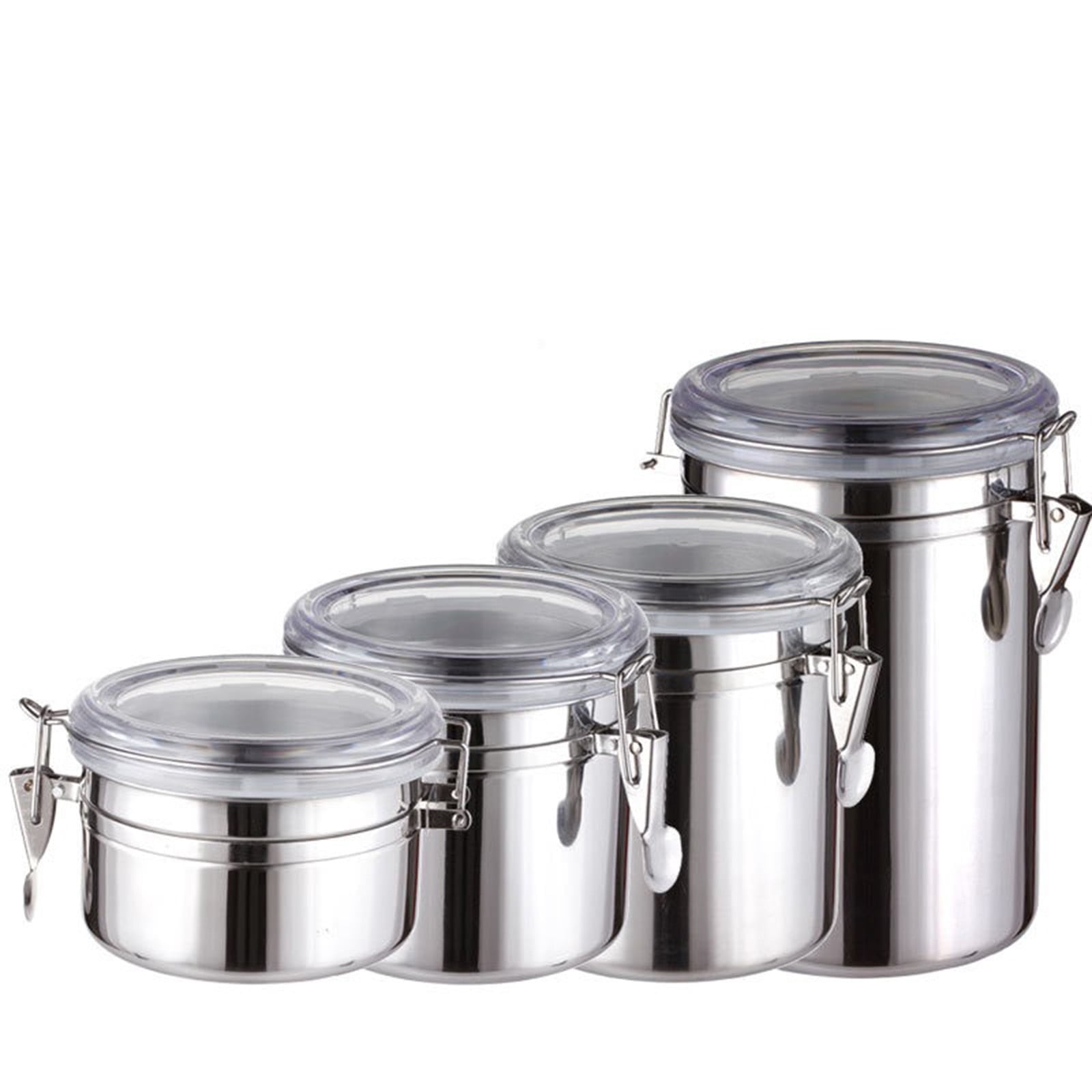 Stainless Steel Food Storage Container Set | 4-Piece Airtight Canisters with Locking Lids for Coffee, Tea, Flour & Sugar | Kitchen Pantry Organization Jars
