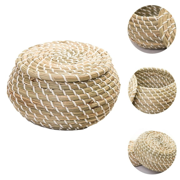 Sparsain Handmade Woven Straw Storage Basket, Decorative Storage Basket