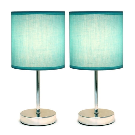 Simple Designs - Chrome Mini Basic Table Lamp with Fabric Shade 2 Pack Set