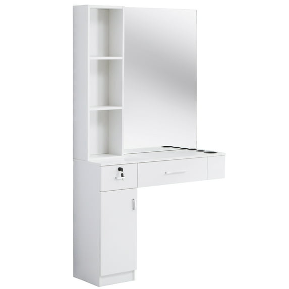 BarberPub Dressers White Wall-Mount Station with 2 Drawers Sylish 3036