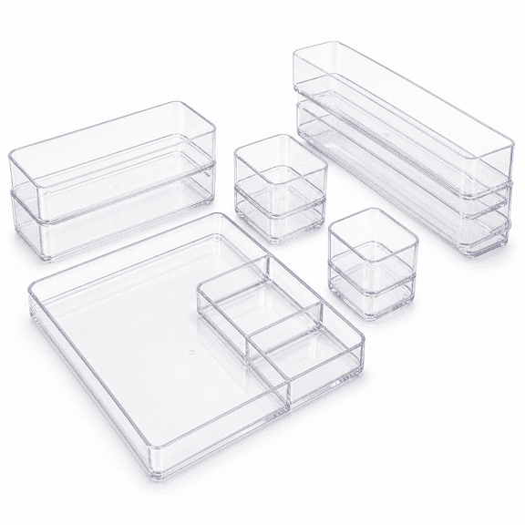 Drawer Organizer Set 10 piece set Stackable Clear Plastic Storage