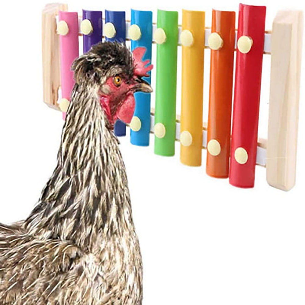 Rainbow Color Vehomy Chicken Xylophone Toy for Hens Suspensible Wood Xylophone Toy with 8 Metal Keys Chicken Coop Pecking Toy with Grinding Stone