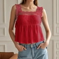 thumbnail image 2 of WEIWEN Lace Tank Tops for Women Lace Side Tie Tank Top Sleeveless Flowy Ruffle Cami Shirts Summer Going Out Crop Tops Red, L, 2 of 5