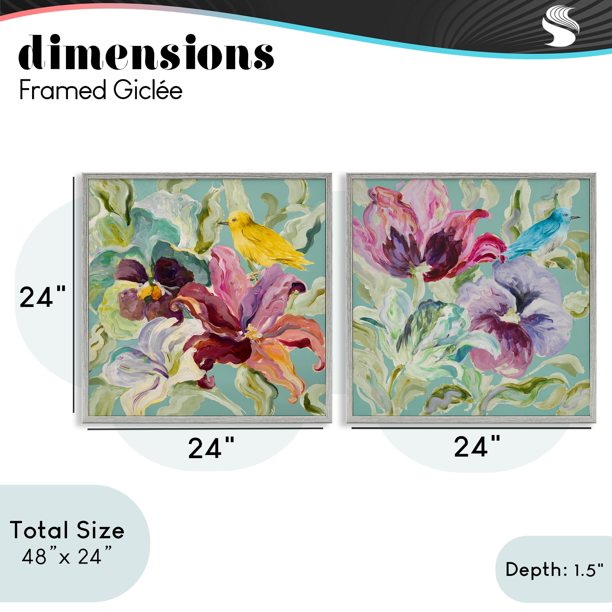 Stupell Industries Lyrical Garden Canaries 2 Piece Gray Framed Giclee Art Set, design by Lanie Loreth