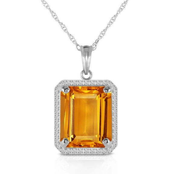 Galaxy Gold 14K Solid White Gold 24" Necklace with Natural Diamonds and an Octagon-Shaped Citrine, 14"-24" Sizes, November Birthstone, Symbol of Warmth