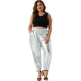 thumbnail image 3 of DARING DIVA Women's Plus Jogger Pants Metallic Shiny Stretchy Trousers 4X Silver, 3 of 6