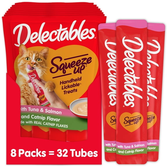 Hartz Delectables Squeeze Up Tuna & Salmon with Catnip Flavored Lickable Cat Treat, 32 Count