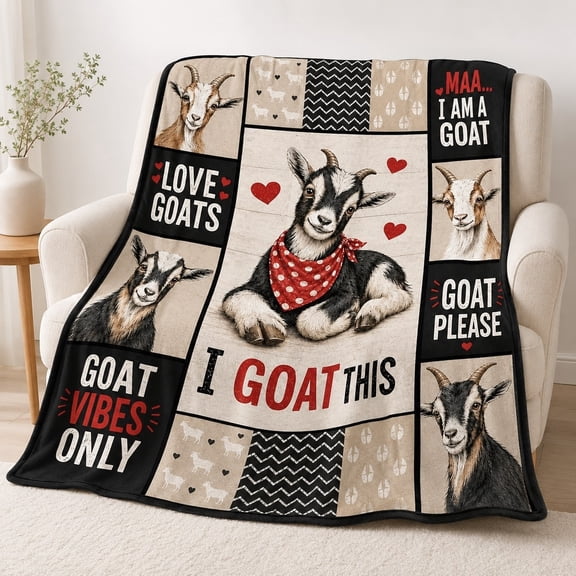 Goat Print Fleece Throw Blanket, Soft 280 GSM Polyester, Animal Lover Decor