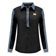 thumbnail image 4 of VJGBEGW Women's Denim Patchwork Sweatshirts Henley Button Lapel Collar Long Sleeve Shirt Color Block Loose Fit Pullover Tops Black XL, 4 of 9