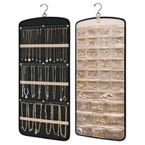 Jewelry Organizer Hanging Travel Roll - 20-Pocket Anti-Tangle Necklace Earring Holder for Closet, Wall, Door - Large Black Storage Bag