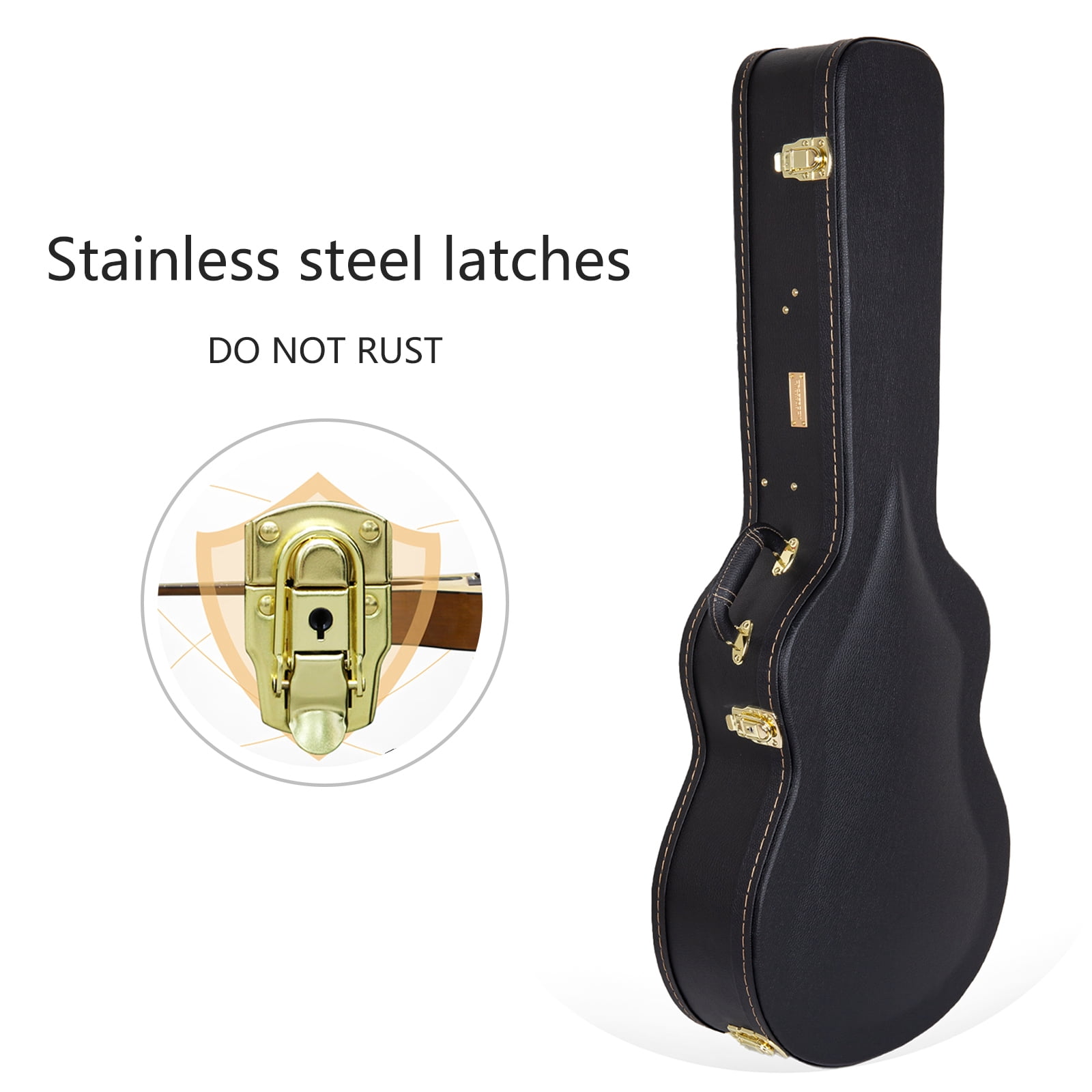 Crossrock Hard-Shell Wooden Case-Fits 12-Frets 000/OM Classical Nylon String Acoustic Guitars-Stainless Steel Latches, Sponge Lining, Metal Feet, Storage Space-Black (CRW620-00012BK)