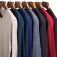 thumbnail image 2 of Suéter básico ajustado y cómodo de estilo clásico para hombre, suéter de punto fino de marca de otoño nuevo para hombre, suéteres informales de negocios con cuello en V, 2 of 5