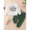 thumbnail image 2 of vera natura Baby Irish Festival Outfits ShamrockLetter Print Long Sleeve Sweatshirt with Solid Color Pants, 2 of 9