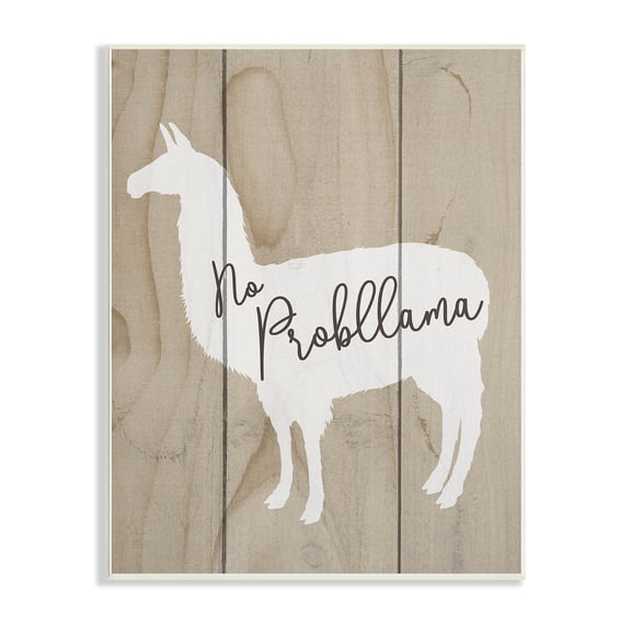 Stupell Industries Rustic Lodge No Probllama Llama Planked Wood Wall Plaque Art, 10 x 15, by Lil' Rue