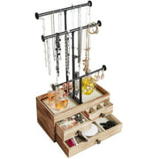 Twing 3 Tier Metal Adjustable Jewelry Holder Stand with Wood Basic Storage Box