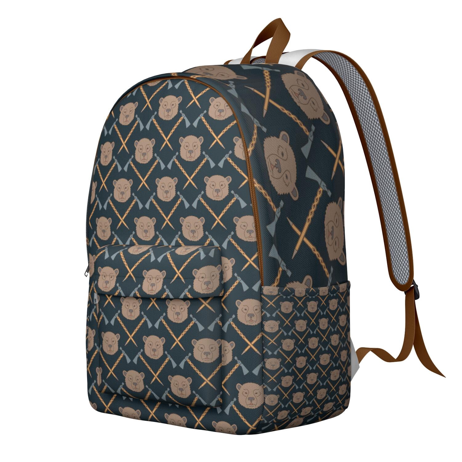 Cartoon Bear School Backpack, Waterproof Bookbag with Aesthetic Brown and Polar Bear Pattern, Perfect for Teens