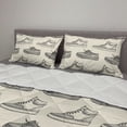 thumbnail image 2 of Sketch Comforter & Sham Bedding Set, Repeating Illustration of Hand Drawn Outline Retro Shoes Sneakers Fashion Print, 3 pcs Duvet Set Microfiber Filling Quilt, 5 Sizes, Black and Ivory, by Ambesonne, 2 of 4