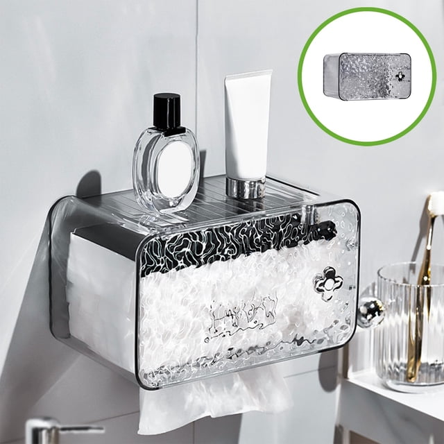 Cajonera de papel higiénico transparente, Organizador de living, Estilo moderno, Para sala de estar, Guarda papeles en vănager, Mueble de decoración, Acero inoxidable, Resistente, Moderno, para