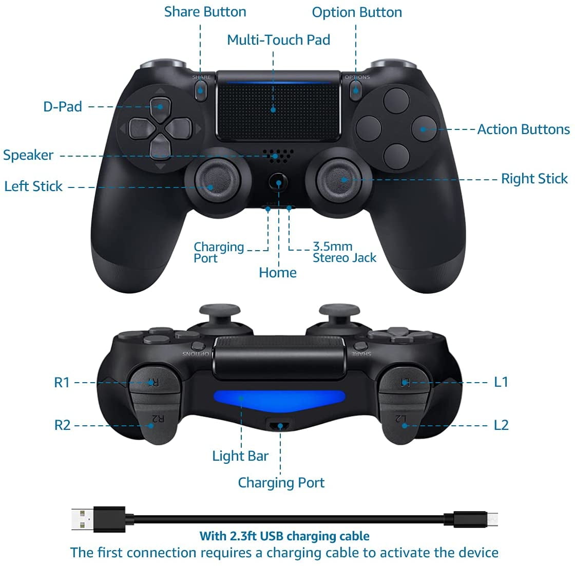 Wireless Game Controller for PS4 ,Black 