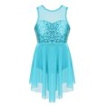 thumbnail image 2 of LiiYii Kids Girls Sequined Lyrical Ballet Dance Dress Sleeveless Cutout Back Irregular Tulle Skirt Light Blue 12, 2 of 6