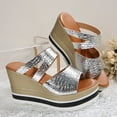 thumbnail image 5 of Hopeusnice Wedges Shoes for Women Trendy Non-Slip Breathable Soft Women's Wedges Shoes PU Materials Summer Shoes Open Toe Sandals Wedge Heel Round Toe Arch Support Shoes Silver 43, 5 of 9