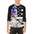 thumbnail image 1 of Firefighter EMT Dalmatian Live Forever Thin Red Line Flag Mens Raglan T Shirt White-Black LG, 1 of 2