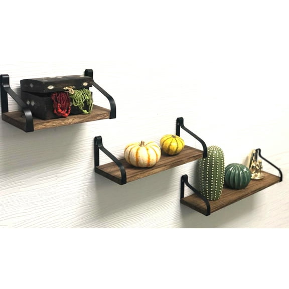 DECOMIL Floating Shelves Wall Mounted, Rustic Wood Wall Storage Shelves Set of 3 for Any Wall Space for Living Room, Bathroom, Bedroom, Kitchen, Garage, and Office (Carbonized Black)