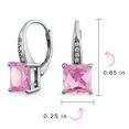 thumbnail image 4 of Bling Jewelry Womens 2CT Imitation Pink Tourmaline Solitaire Square CZ Drop Earrings Silver, 4 of 6