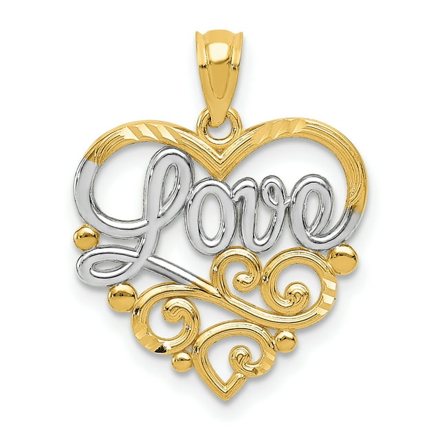 14K Yellow Gold & Rhodium Scroll Love Pendant