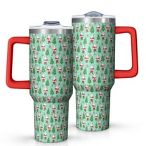 Light Blue Christmas Santa and Tree Pattern Tumbler with Handle and Lid,40oz Double Wall Vacuum Insulated Tumbler,Cups Gift for Women and Men