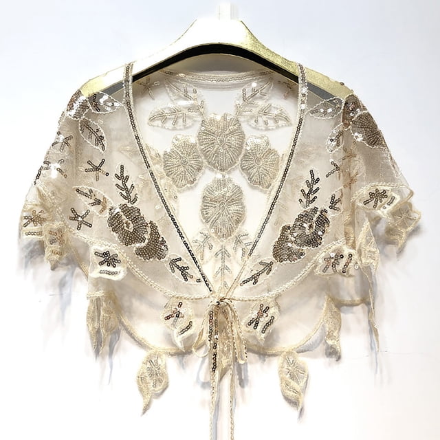 Wraps 2 Cape Châle en Maille Robe Wrap avec Étole à Paillettes pour Soirée Style Rétro Gatsb Élégant Femmes