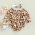 thumbnail image 5 of Douhoow 0-24M Infant Baby Girls Floral Romper Cotton Long Sleeve Pleated Jumpsuits Headband, 5 of 8