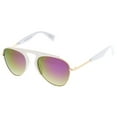thumbnail image 2 of sunglassLA Unisex Bold Brow Bar Keyhole Nose Bridge Colored Mirror Lens Aviator Sunglasses 56mm (Shiny White-Gold / Purple Mirror) - 56mm, 2 of 4