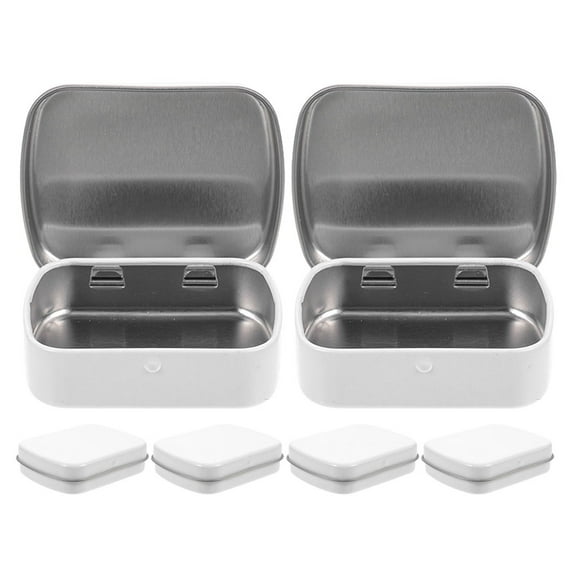 Hytrove Tinplate Jewelry Container Rectangular White 6Pcs 2.36X1.85X0.59In
