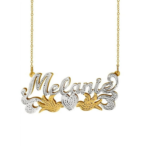 Personalized Name Necklace with Beading and Rhodium on Name, Heart and Tail