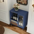 thumbnail image 3 of HLR 31.5"W Modern Wine Storage Cabinet with Pull-Out Rack & Tempered Glass Doors – Compact Coffee Bar for Kitchen, Dining Room, Apartment,Blue, 3 of 13