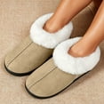 thumbnail image 2 of Abomasnow Women's PU Closed Back House Slippers Faux Fur Collar Trim Round Toe Lightweight Sole Warm Indoor Home Slippers For Autumn And Winter Daily Household Use, 2 of 9