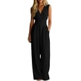 thumbnail image 2 of Conairie Women's Solid Sleeveless V Neck Waist Tie Wide Leg Jumpsuit with Pockets Black XXL, 2 of 5