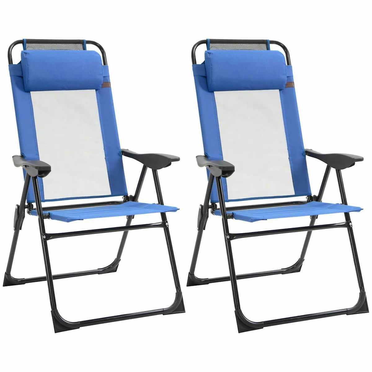 Spaco 2-Pack Folding Patio Chairs, Adjustable Sling-Back Deck Seats, Removable Headrest Camping Chairs for Garden, Backyard, Lawn, Blue