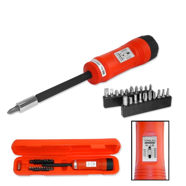 1/4" Drive Long Shank Torque Screwdriver With 20 Bits Torque Phillips Allan
