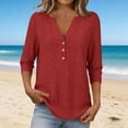 thumbnail image 2 of CYMMPU Women's Summer 3/4 Sleeve Button V Neck Loose Fit Blouse, Casual Lightweight Summer Top for Daily Commute Red XXXXL, 2 of 9