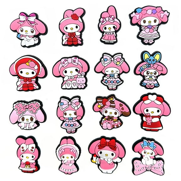 16-Piece My Melody PVC Shoe Charms Pack, No-Repeat Cute Cartoon Shoes Decorations for Unisex