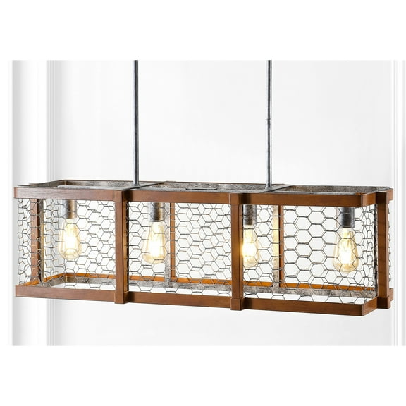 JONATHAN Y Gaines 34.5" Linear 4-Light Adjustable Iron Rustic Industrial LED Pendant, Brown/Silver