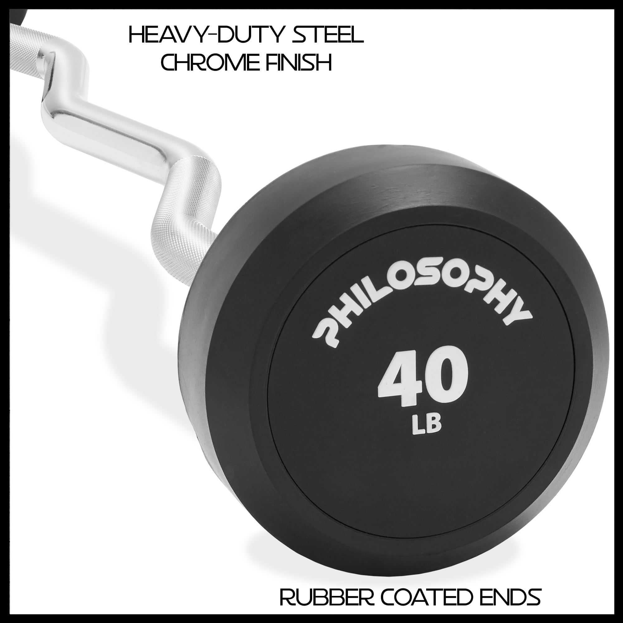 Philosophy Gym Rubber Fixed Barbell, 40 LB Pre-Loaded Weight EZ Curl Bar for Strength Training & Weightlifting