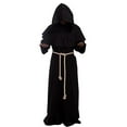 thumbnail image 2 of Friar Medieval Hooded Monk Renaissance Priest Robe Costume Cosplay Black, 2 of 4