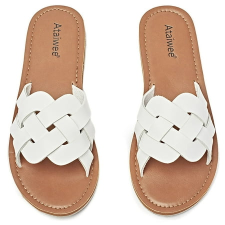 

Ataiwee Women s Slide Sandals Fashion Strappy Braided Slip On Flat Summer Shoes.