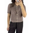 thumbnail image 2 of Women Short Sleeve Cardigan Cable Knit Cropped Button Down Crewneck Sweater Tops Mocha Color L, 2 of 9