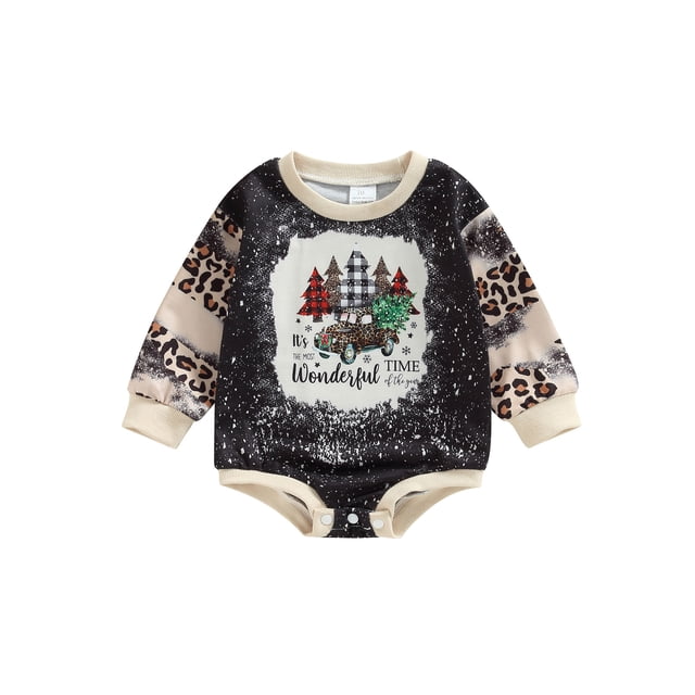 Faithtur Barboteuse Décontractée Automne pour Bébés Filles Garçons Manches Longues Imprimé Léopard Arbre de Noël Patchwork