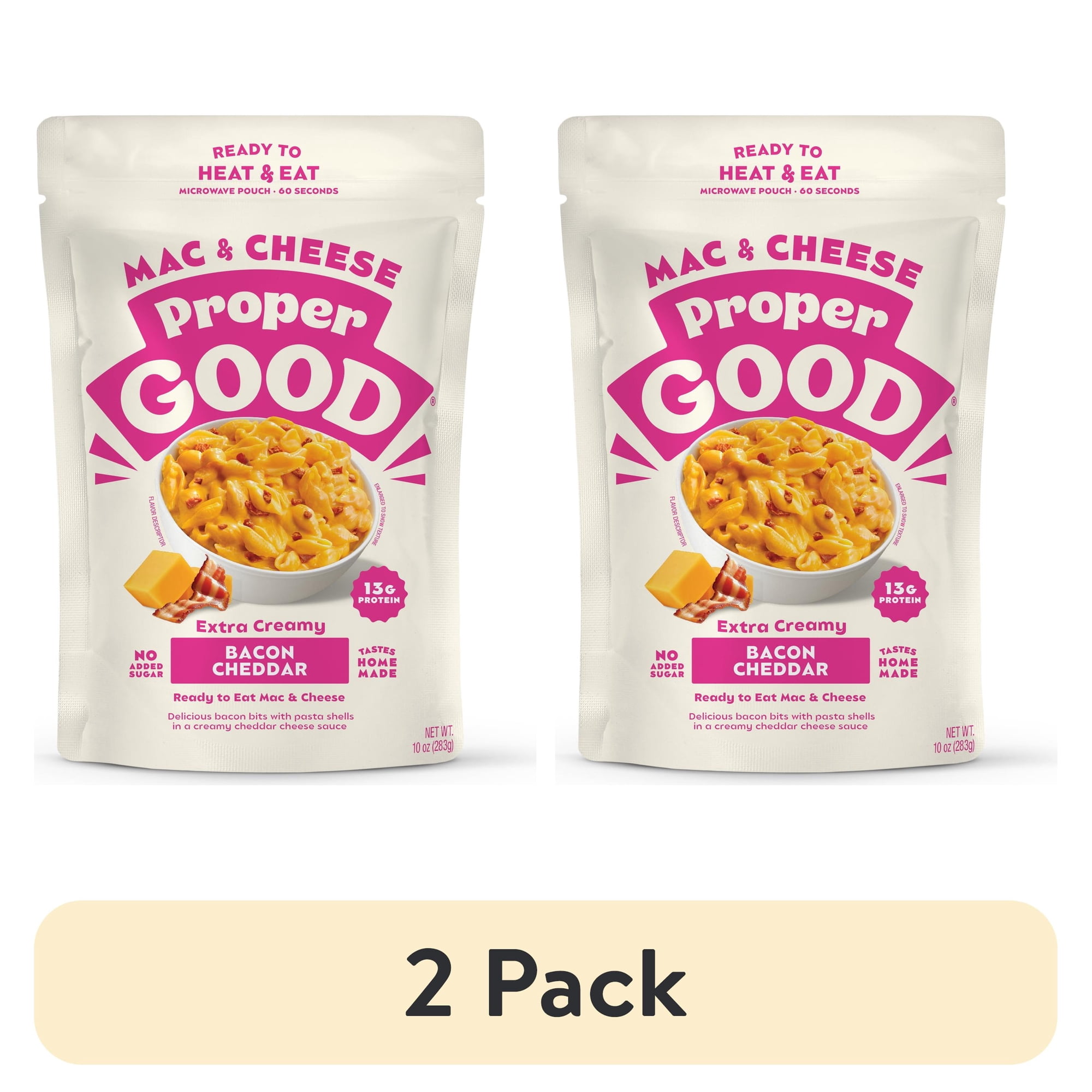 (2 pack) Proper Good Bacon Cheddar Mac and Cheese, Ready in 60 Seconds, Shelf-Stable Meal, 10oz